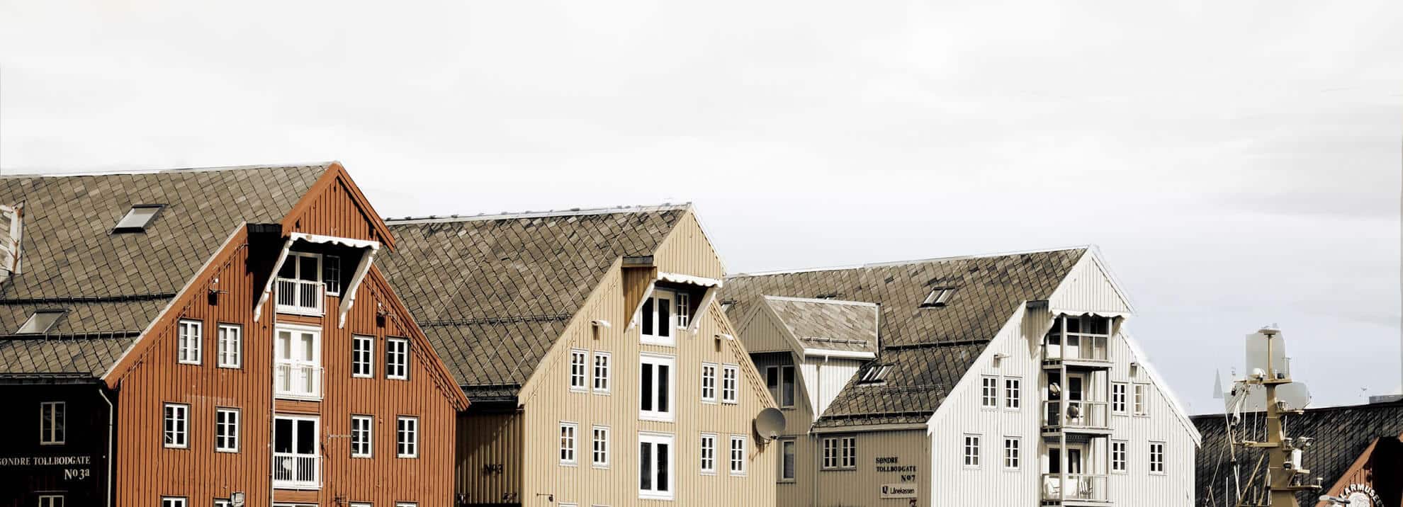Row of houses with pitched roofs
